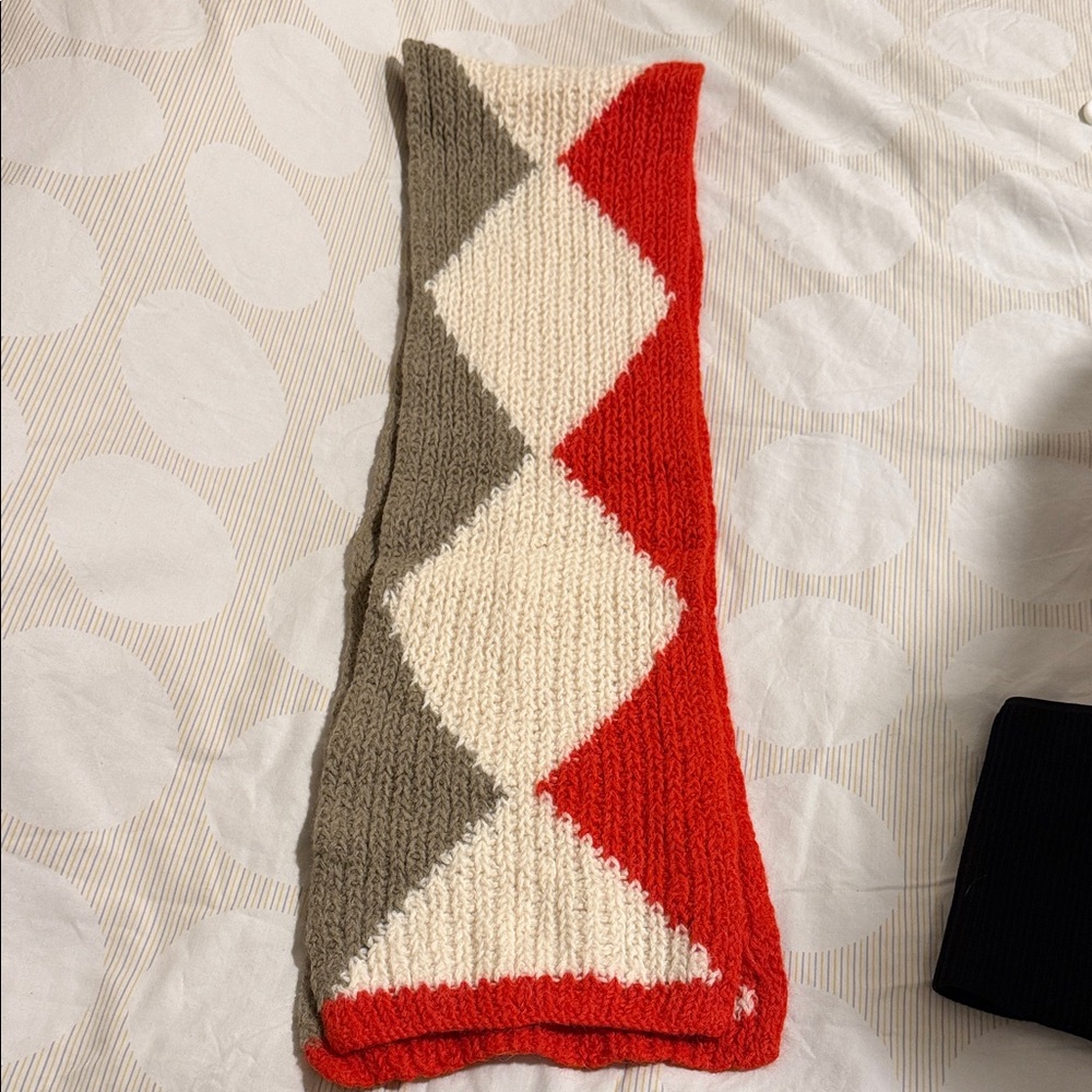 Lacoste Red, Cream, and Gray Knit Cowl Scarf